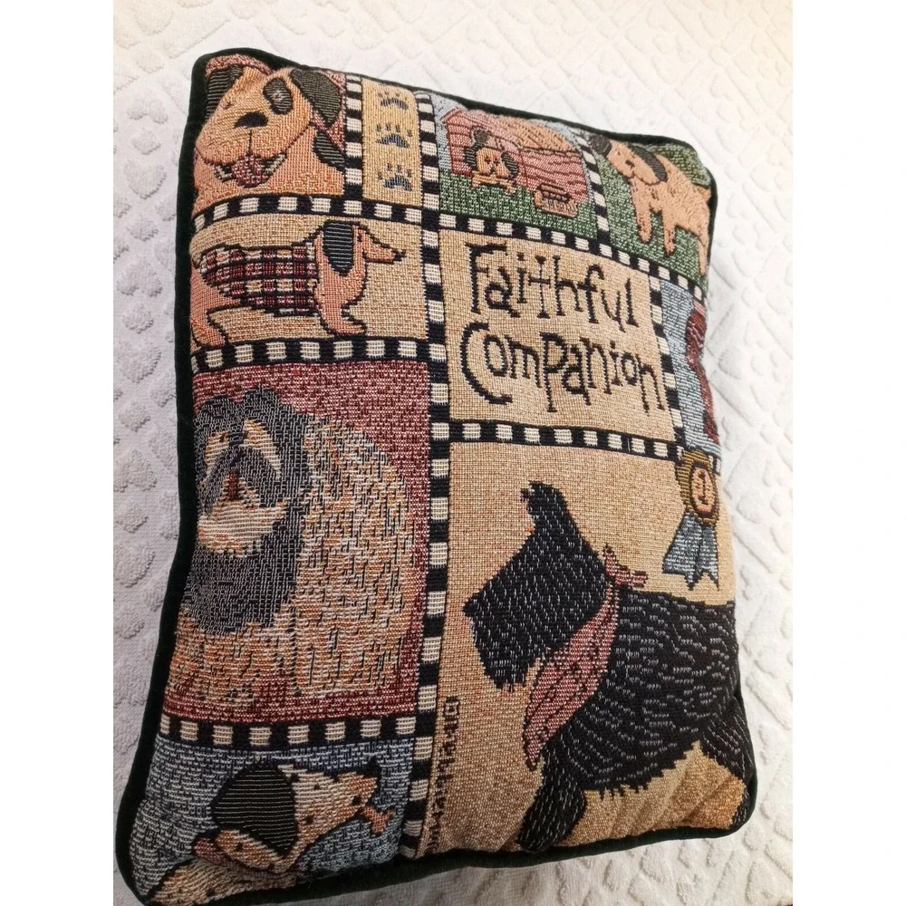 VTG Needlepoint Throw Pillow Faithful Companion 13